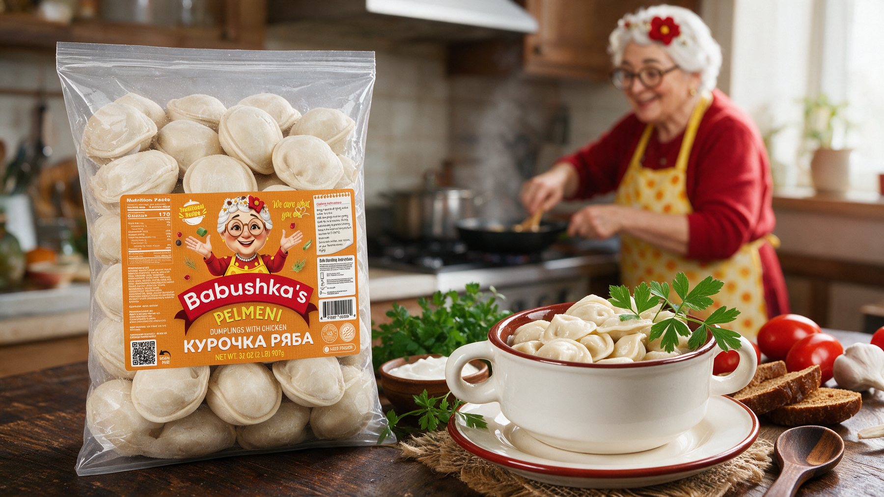 Babushka’s chicken pelmeni retail pack