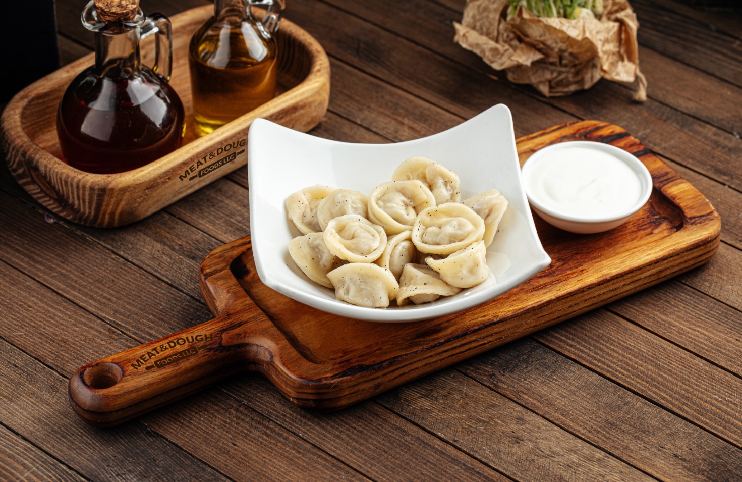 Prepared dumplings presented for serving