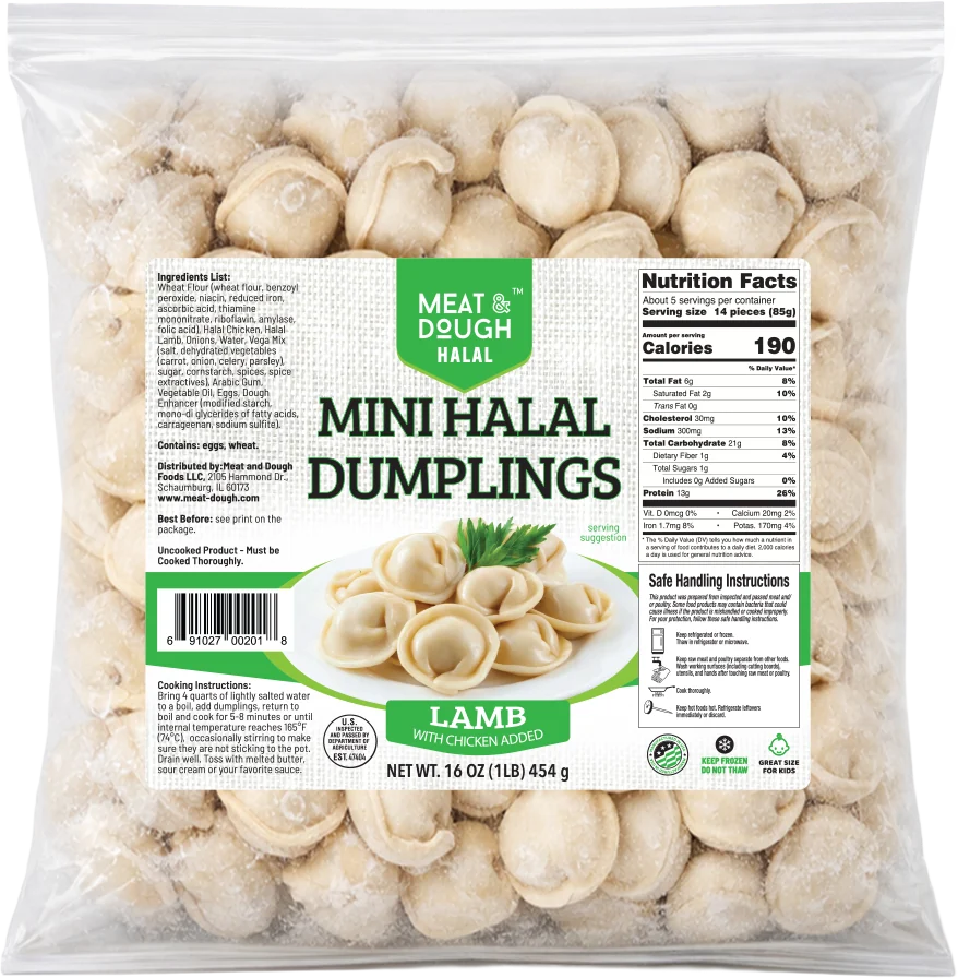 Meat & Dough Halal Lamb with added chicken Mini pelmeni, 1 lb (454 g)