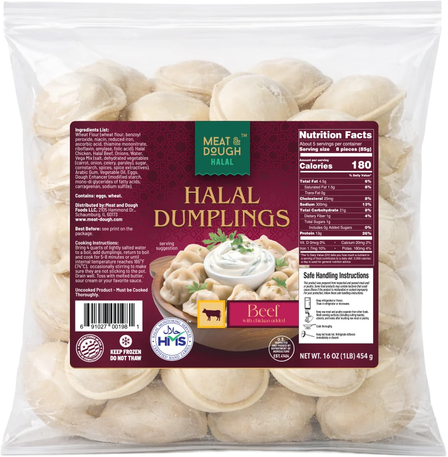 Meat & Dough Halal Beef with added chicken Regular pelmeni, 1 lb (454 g)