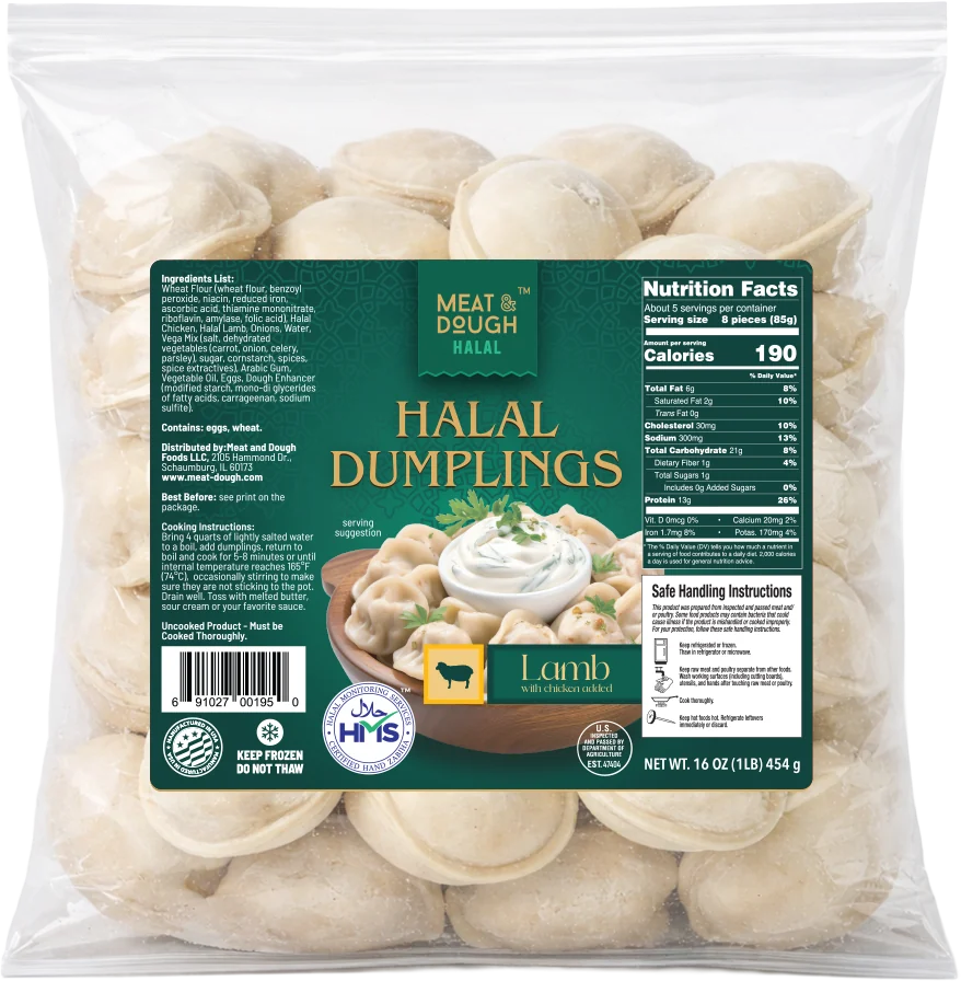 Meat & Dough Halal Lamb with added chicken Regular pelmeni, 1 lb (454 g)